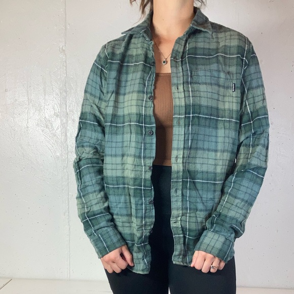 Hurley Tops - Green Plaid Hurley Button Down Flannel Long Sleeve Shirt